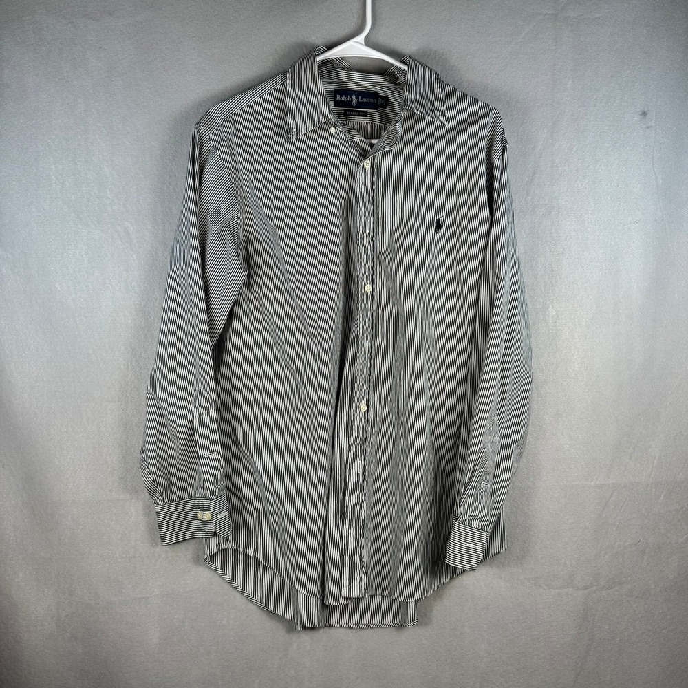 Ralph Lauren Classic Fit Striped Button Down Shirt Mens 16 32/33 Black White